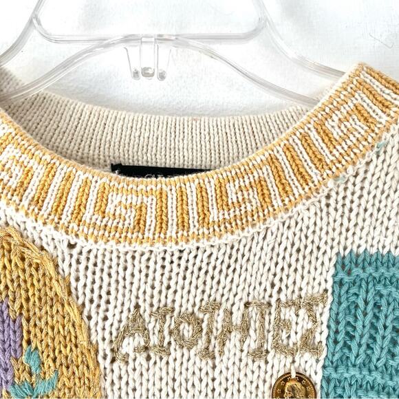 SK Wear Vintage NWTs Mykonos Grecian Gold Coin Metallic Thread Sweater small - Picture 7 of 10